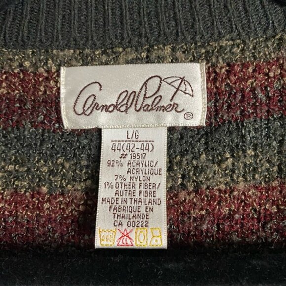 Vintage Arnold Palmer Men's Red/Green Striped Button-Down Cozy Knit Sweater - Picture 5 of 6